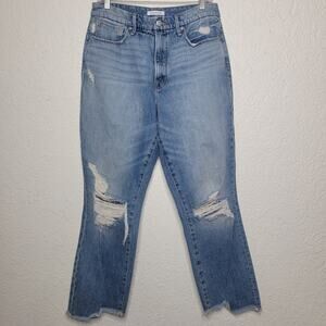 Good American Good Vintage High Rise Straight Crop Raw Hem Distressed Jeans✨️10
